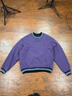 Los Angeles Apparel Purple Crewneck Sweater with Navy & White Trim